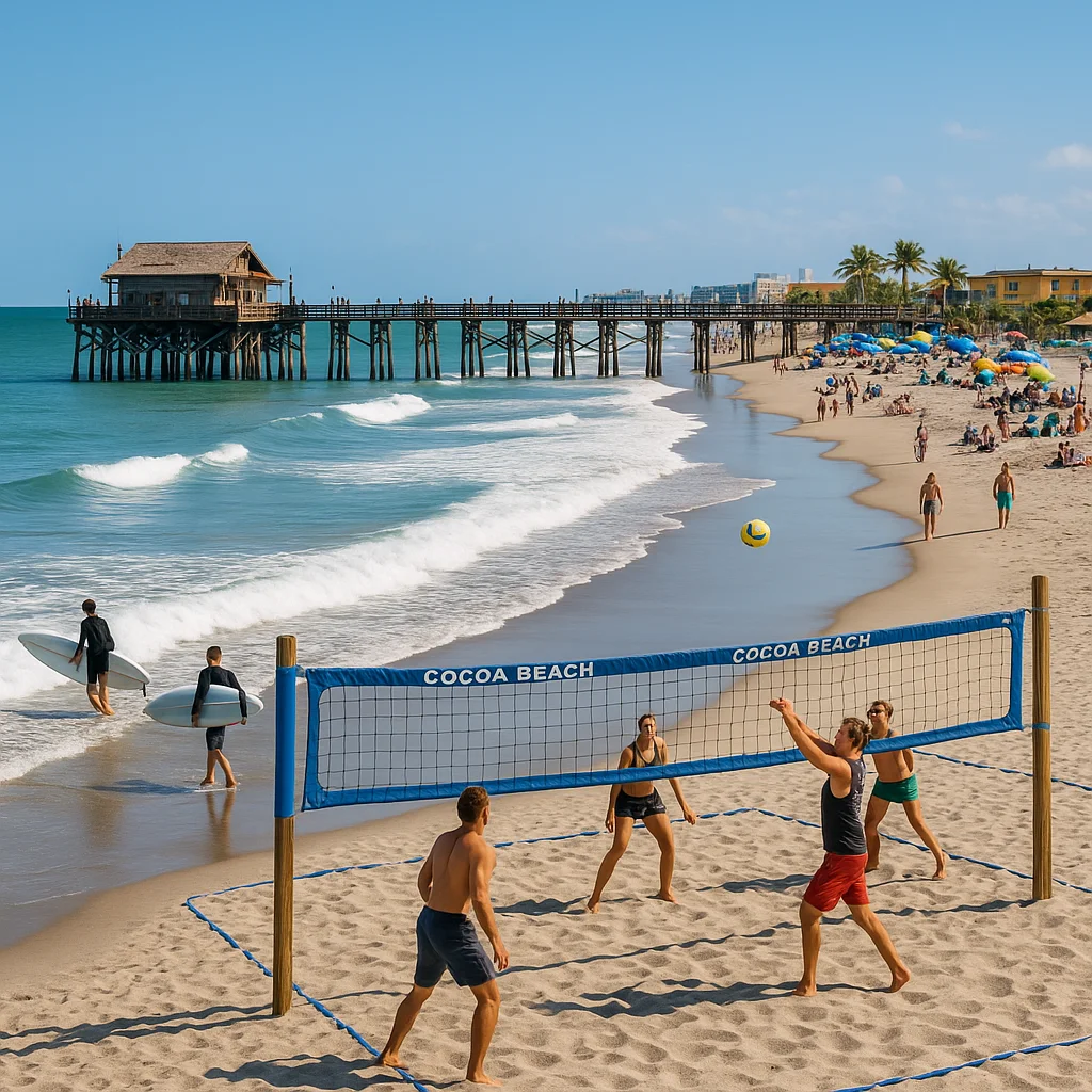 Cocoa Beach surfing and pier Atlantic Ocean Florida