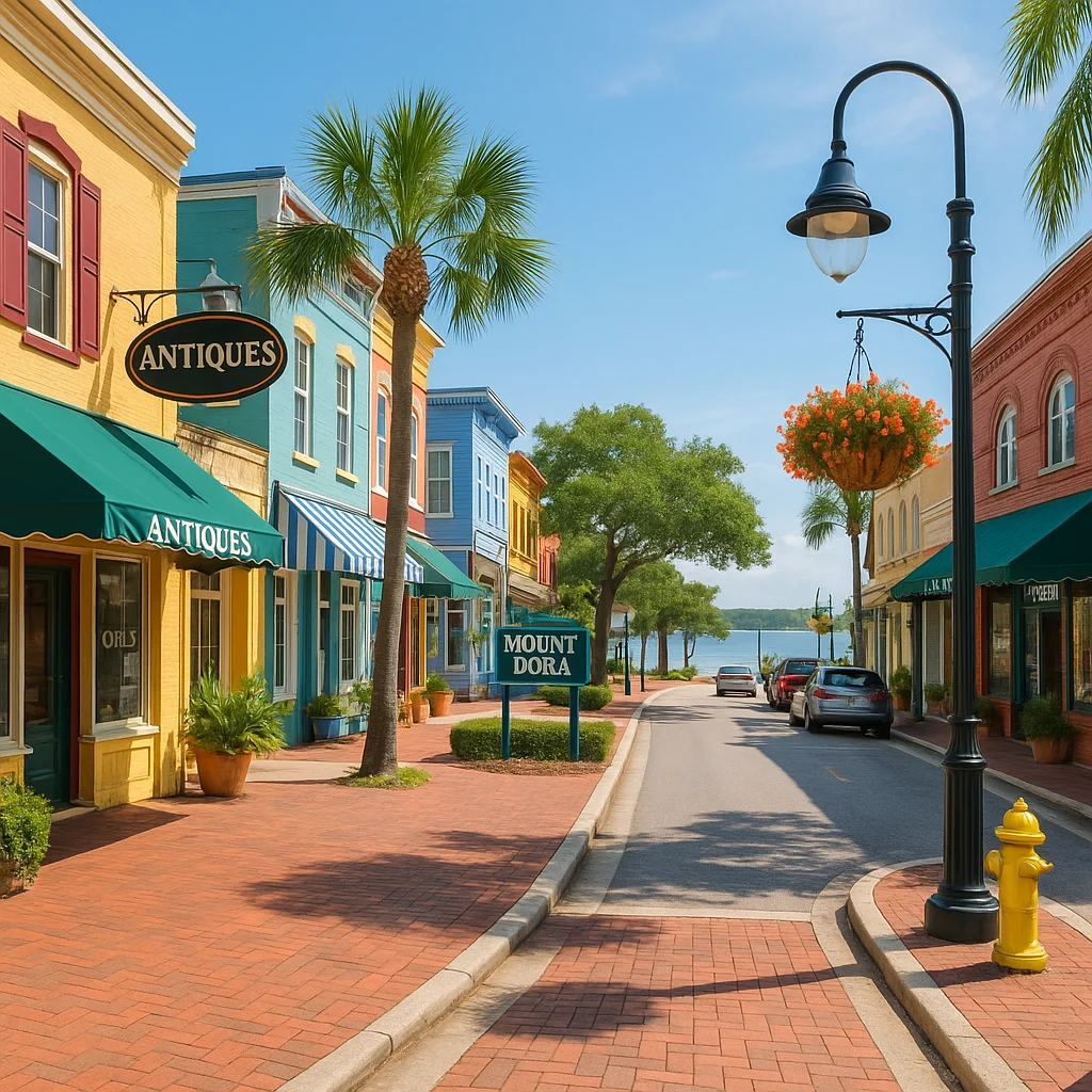 Mount Dora historic downtown brick streets and antique shops