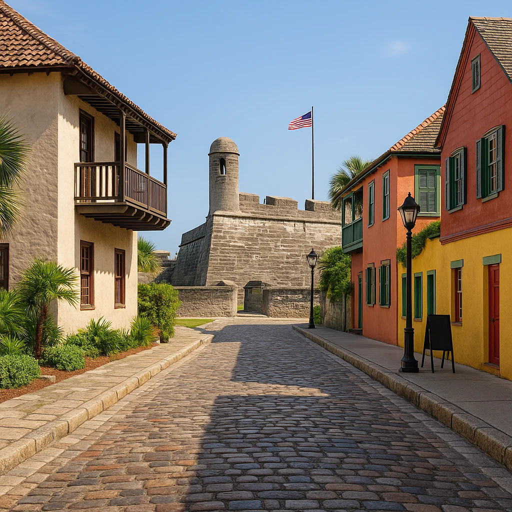 Historic St. Augustine cobblestone streets and Spanish architecture